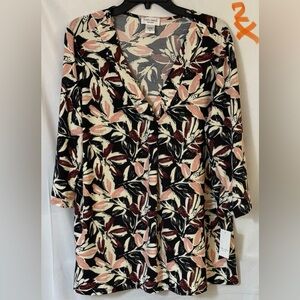Elegant Floral V-Neck Blouse - Black, Pink, Cream